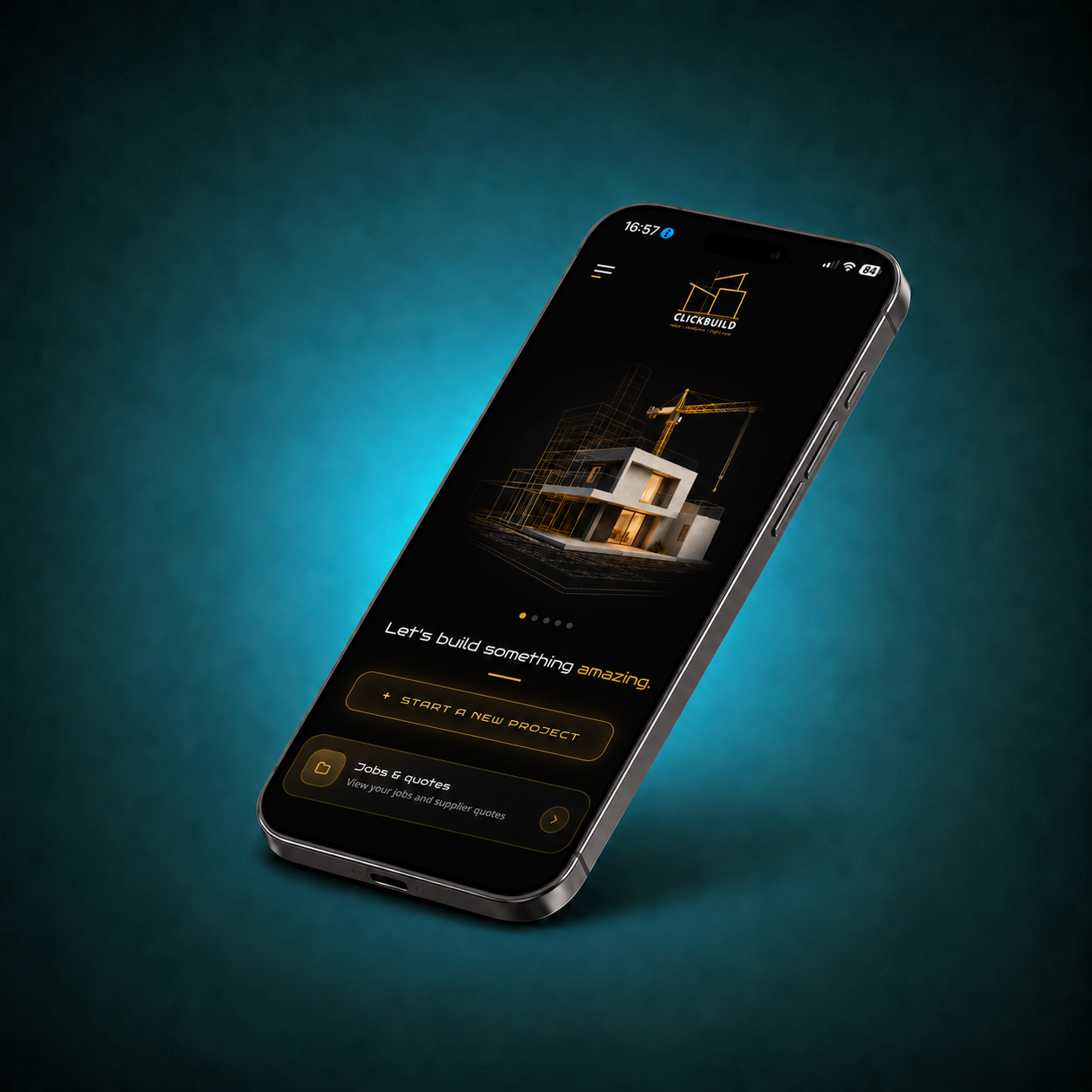 ClickBuild mobile app screen for managing ready-mix and rebar quote requests.